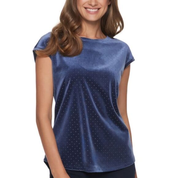 ELLE Tops - Elle Women Soft Velvet Navy Blue Size L Embellished Sleeveless
